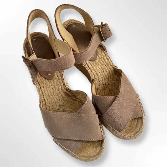 Soludos Shoes Soludos Tan Buckle Strappy Suede Wedge